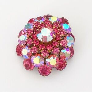 Vintage pink tiered ab rhinestone print set glam mid century brooch